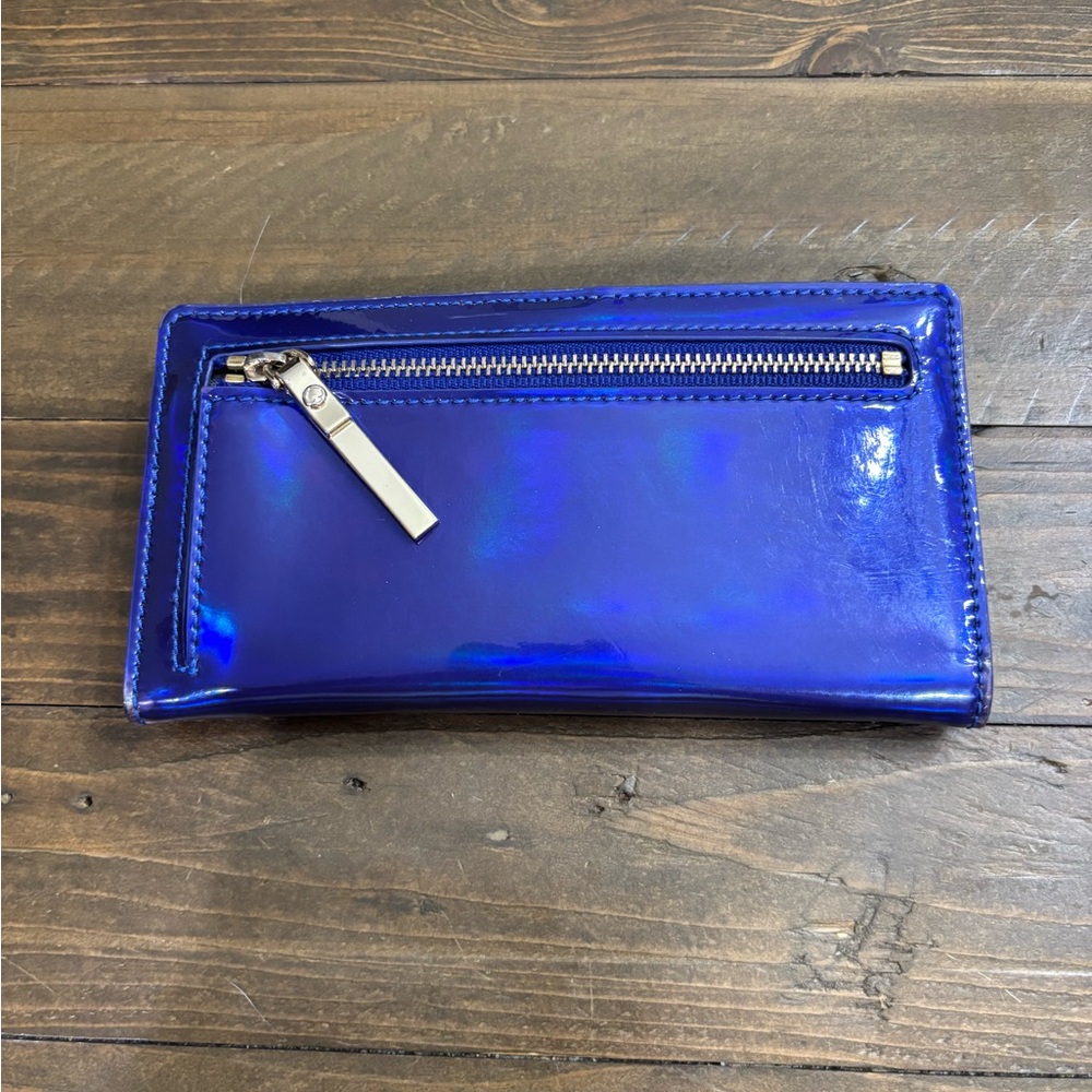 Kate Spade Rainer Lane Iridescent Blue Snap Close Wallet with Storybook Lining - Picture 2 of 13